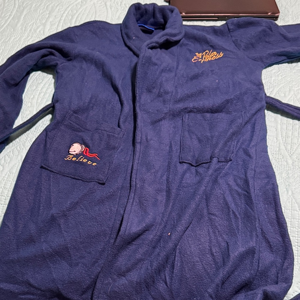 Polar Express Blue Fleece Robe with Embroidered Logos